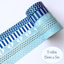 Set 5 Washi Tapes Azules Manualidades Cinta Adhesiva Articulos Escolares