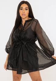 Missguided Plus Size Black Organza Shirt Dress Dresses Mini Dress With Sleeves Organza Shirt