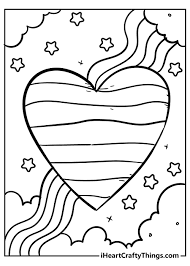 Kawaii baby teddy bear with rainbow heart coloring pages. Rainbow Coloring Pages