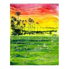 Beach Art for Wall, Encaustic Painting Original, Art, Neon Painting, Bright  Wall, Wall Decor, 8x10 Art, Gift for Her, for Him, Beach Lover