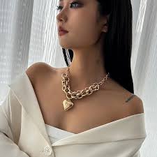 DIEZI-collar con colgante de corazón Vintage Punk para mujer, gargantillas  llamativas de Color dorado y plateado, cadena para clavícula, joyería