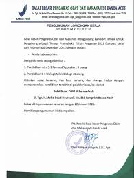 Penetapan formasi cpns 2021 pemkab aceh singkil download file 2. Lowongan Badan Pom Tenaga Pramubakti Januari 2021 Lowongan Kerja Lowongan Kerja 2021 Lowongan Kerja Bulan Maret 2021