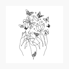 Woman With Butterfly Line Art Print Female Art One Line Drawing Print By Onelineprint Redbubble Butterfly Line Art Line Art Tattoos Outline Art