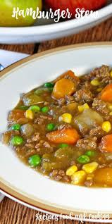 Hamburger Stew This Hearty And Delicious Beef Stew Is Made With Ground Beef Carrots Potatoes Celery Onions Cor Hamburger Stew Tasty Beef Stew Stew Recipes