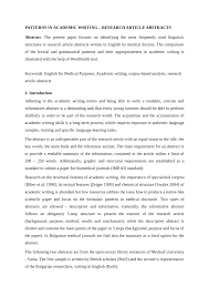 It is usually written in the past simple tense as it refers to completed actions. Pdf Patterns In Academic Writing Research Article Abstracts