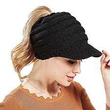 Vivipa Winter Ponytail Beanie For Women Warm Stretch Knit Hat Messy High Bun Visor Beanie Cap Skullies Beanies Hats Warm Knits Winter Hats Knitted Hats