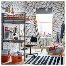 A computer desk set up under a loft bunk bed provides a cozy work space for your child. Svarta Silver Colour Loft Bed With Desk Top 90x200 Cm Ikea