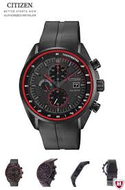 Black And Red Mens Watch Citizen Drive Htm Mens Chronograph Black Poly Steel Red Accents Strap Eco Drive Watches Chronograph Watch Watches For Men