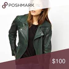 Aqua Luxe Green Leather Moto Jacket Leather Moto Jacket Moto Jacket Green Leather