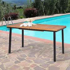 Dia with an umbrella beside the outdoor table, you. Costway 55 Patio Rattan Dining Table Acacia Wood Table Top Umbrella Hole Target