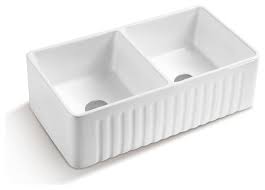 Kohler whitehaven smart divide self t farmhouse a front. 33 White Fireclay Double Basin Farmhouse Kitchen Sink Reversible Design Contemporary Kitchen Sinks By Hardware Supply Source Houzz