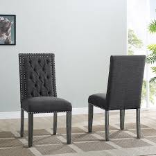 As a rule of thumb, designate 24 inches of space per person for a comfortable table setting. Brassex Inc Brooklyn Tufted Dining Chair With Nail Head Trim Set Of 2 Dark Grey The Home Depot Canada