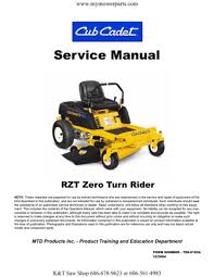 Various engine sizes have been used, from 17hp to 22hp. Cub Cadet Rzt L Service Manual Manualzz