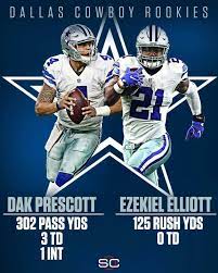 Dak Prescott And Ezekiel Elliott Are The 1st Pair Of Rookie Teammates To Have 300 Pass Yds Dallas Cowboys Football Team Dallas Cowboys Dallas Cowboys Football