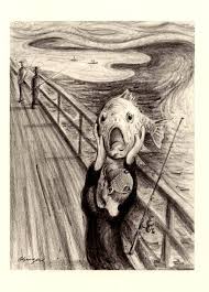 The Scream Funny Fish Pencil Drawing Art Print By Barry Singer Art Parody Art Art Jokes