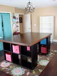 And that is my craft room! I Made Mine With 9 Cube Organizers From Closet Maid I Got At Target Particle Board 4 39 X6 39 W Laminate Craft Room Tables Craft Room Desk Craft Table Diy