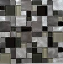 Metallic modular mosaic tile | chrome black & silver detailed glass. Barletta Modular Mix Mosaic Platinum City Tiles Bathrooms