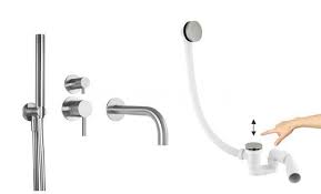 Deusenfeld Edelstahl Unterputz Wannenarmatur Set Brauseset Armatur Auslauf 25cm Wannenablauf Matt Edelstahl Brauseset Wanne