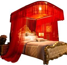 Hotel, guest house, girls room. Retractable Bed Canopy Red Encryption Yarn Mosquito Net Luxury Bed Canopy Wedding U Shaped Bed Curtain For Large Bed Red King