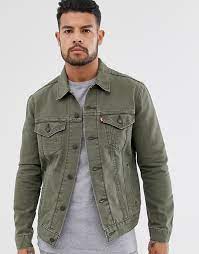 Levi S Original Canvas Trucker Jacket In Olive Night Asos Men Fashion Casual Shirts Green Denim Jacket Trucker Jacket Men