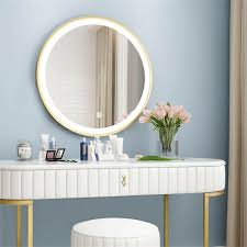 A bathroom mirror is essential for so many activities: Led Lighted Round Wall Mount Or Hanging Mirror Bathroom Vanity Mirror Gold Frame Premium Quality Bathroom Furniture Solution