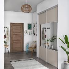 Porte De Placard Coulissante Taupe Miroir Spaceo L 98 7 X H 250 Cm Leroy Merlin Placard Coulissant Porte Placard Coulissante Porte Placard