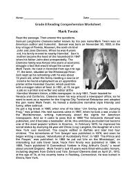 Mark Twain Eighth Grade Reading Worksheets 8th Grade Reading Reading Comprehension Worksheets Reading Comprehension