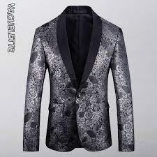 Shop over 140 top silver blazer buttons and earn cash back all in one place. Vaguelette Rose Floral Pattern Silver Blazer Men Elegant Shawl Collar Mens Blazers Slim Fit Embroidery Tuxedo Jacket Coat M 5xl Blazers Aliexpress