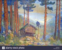 Set design for the theatre production of "Peer Gynt" titled 'Solveig' Song'  by Nicholas Roerich. Nikolai Konstantinovich Rerikh (1874-1947) a Russian  painter, writer, archaeologist, theologist, philosopher, and public figure  Stock Photo - Alamy