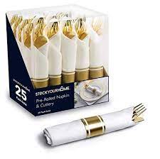 Stock Your Home Gold Pre Rolled Napkin And Cutlery Set 25 Https Www Amazon Com Dp B07dd2jr3q Ref Cm Sw R Pi Plastic Silverware Cutlery Set Event Catering