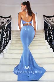 Two Piece Sleeveless Blue Jersey Mermaid Prom Dress