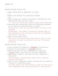 Atoms bond to fill valence shells with electrons and become stable. Answer Key Bonding Review Station 1 1 What Charge Does A