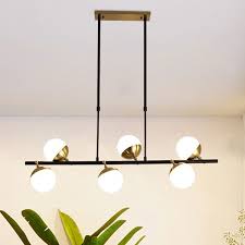 Linear Metal Island Ceiling Light Postmodern 6 Lights Black Hanging Lamp Kit With Opal Glass Shade Isla In 2020 Ceiling Lights Island Ceiling Light Room Hanging Lights