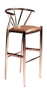 Beautiful bar stool with natural rattan seat floating above minimalist style metal leg base. Bar Stool With Copper Plated Metal Legs Copper Bar Stools Bar Stools Iron Bar Stools