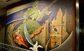 Murals on this airport are very unusual, morbid and disturbing. At The Denver Airport Art Fuels Conspiracy Theorists