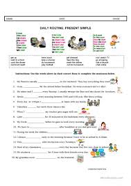 Daily Routine Present Simple English Esl Worksheets