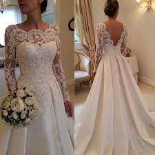 Long A Line Full Length Round Neck Long Sleeve Lace Top Satin Wedding Party Dresses Wd0043 Long Sleeve Wedding Dress Lace Wedding Dress Long Sleeve Wedding Dresses Lace