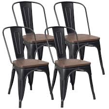 Antique design high quality bent wood dining chair materials: Jummico Metal Dining Chair Stackable Industrial Vintage Kitchen Chairs Indoor Outdoor Bistro Cafe Side Chairs With Back And Wooden Seat Set Of 4 Black Buy Online In Bahamas At Bahamas Desertcart Com Productid 155358851