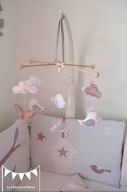 sur commande mobile oiseaux nuages papillons gris rose poudre blanc vieux rose decoration chambre enfant deco chambre bebe mobile bebe