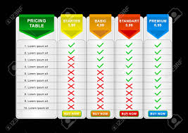 Comparison Pricing List Comparing Price Or Product Plan Chart