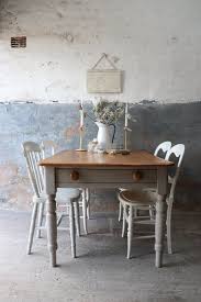 Rustic distressed wooden dining table. Rustic Pine Vintage Farmhouse Kitchen Table With Cutlery Drawer In Pastille Grey Vinterior