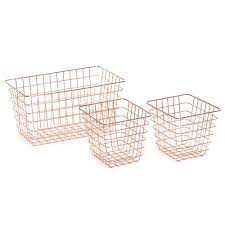 3 Piece Copper Effect Wire Basket Set Copper Kitchen Accessories Copper Kitchen Wire Baskets