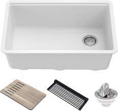 Kraus vs kohler stainless steel kitchen sinks. Kraus Kguw130wh 30 Inch Single Bowl Undermount Kitchen Sink With Accessories Workstation Sink Naturally Hygenic Material Advanced Granite Composite Spacious Single Bowl Roll Up Dish Drying Rack And Heavy Duty Cutting Board