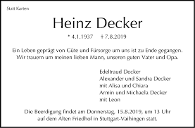 Thomas korte hat die dachdeckermeister firma gegründet und leitet sie aktuell. Traueranzeigen Von Heinz Decker Stuttgart Gedenkt De