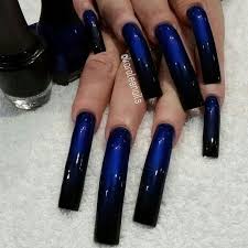 Long Black And Blue Ombre Nails Long Black And Blue Ombre Nails By Me Curved Nails Long Square Nails Long Nails