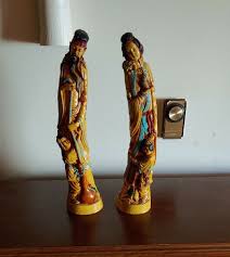 Vintage Art mark Husband & Wife Asian Figures Chinese Statues Made In Italy  15.5