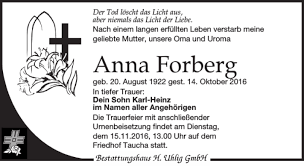 Traueranzeigen von Anna Forberg