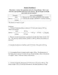 Back to density calculations worksheet. Density Worksheet 1 Directions Answer The