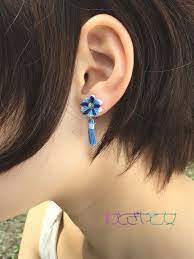つまみ細工 ブルーのタッセルイヤリング つまみ細工 ピアス イヤリング つまみ細工