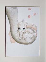 Dawanda Bild Gemalt Zeichnung Kreide Pastel In 2020 Baby Elephant Drawing Disney Art Drawings Elephant Drawing